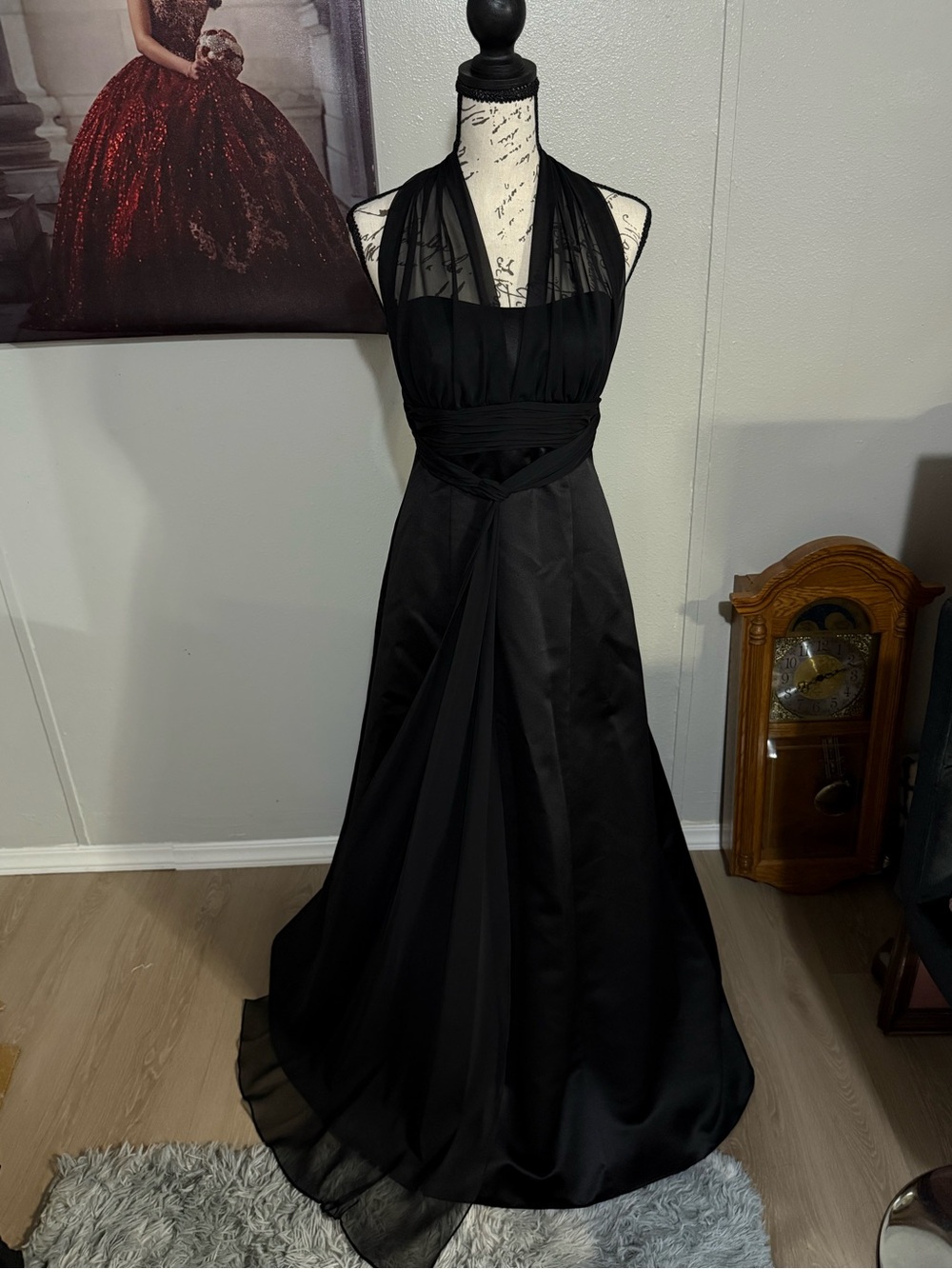 NWOT Davids Bridal Satin Empire Waist Ball Gown with Halter | Sz 2